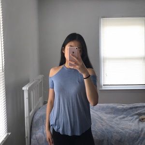 american eagle soft & sexy blue open shoulder top